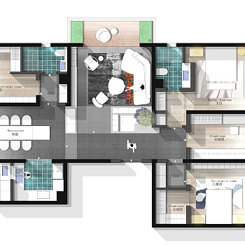 【CAD图纸】150㎡两居室CAD平面方案+PSD彩平