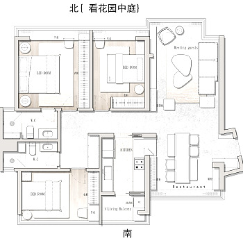 【CAD图纸】110㎡三居平面方案