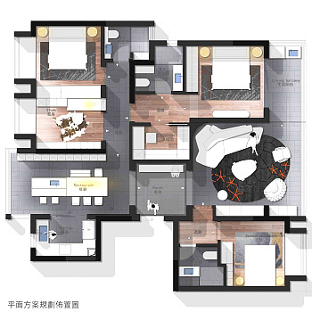 【CAD图纸】150㎡ 四居室CAD平面方案+PSD彩平