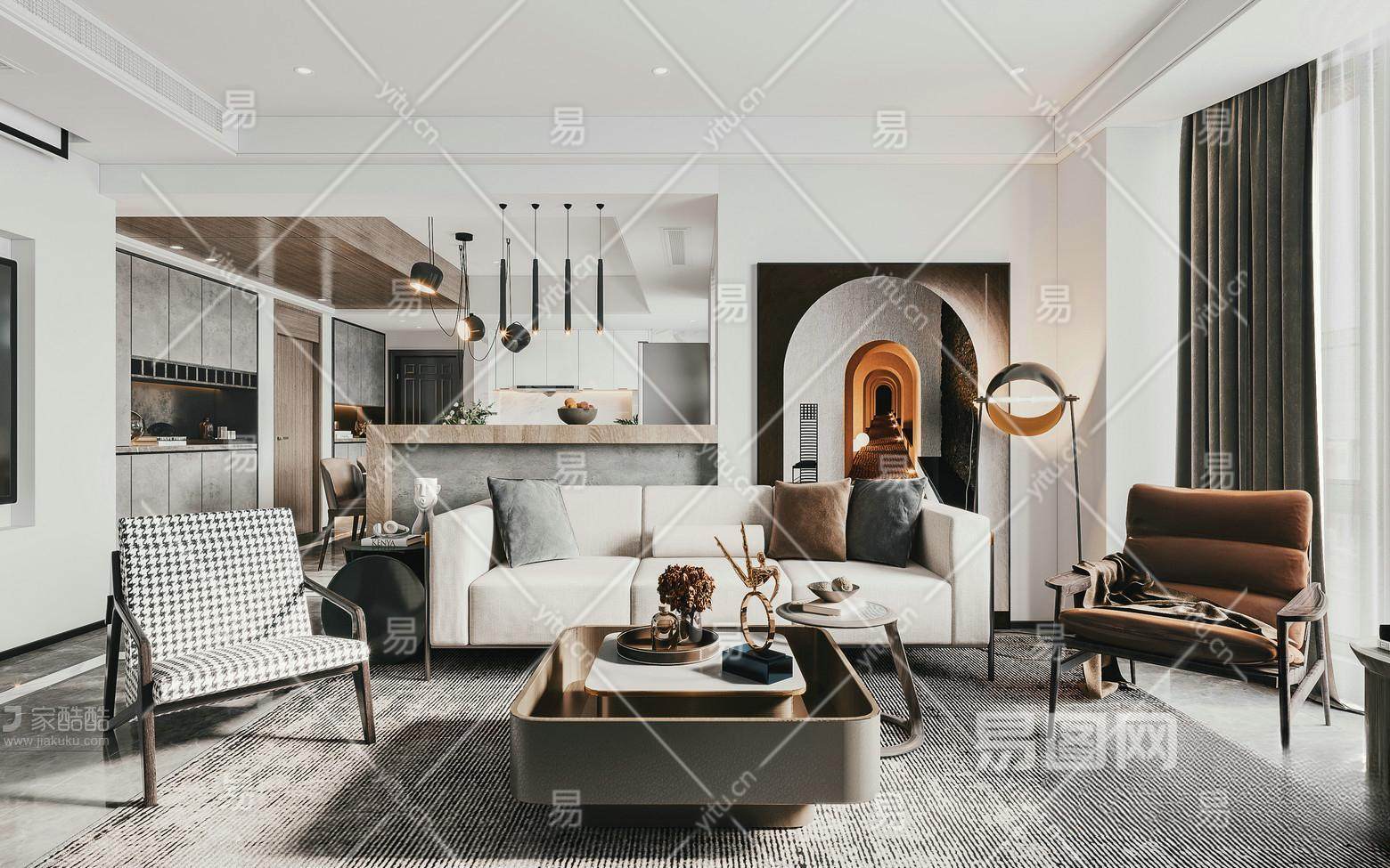 现代轻奢客厅 沙发茶几组合_3d模型_模型图片_模型素材免费下载_3d模型免费下载-3d模型库