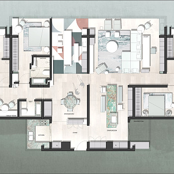 【CAD图纸】280㎡四居打通CAD平面方案+PSD彩平