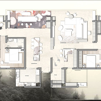 【CAD图纸】280㎡四居打通CAD平面设计方案+PSD彩平