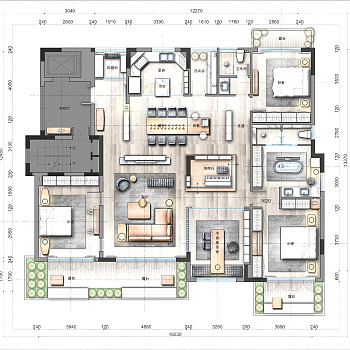 【CAD图纸】两居室大平层CAD平面方案+PSD彩平