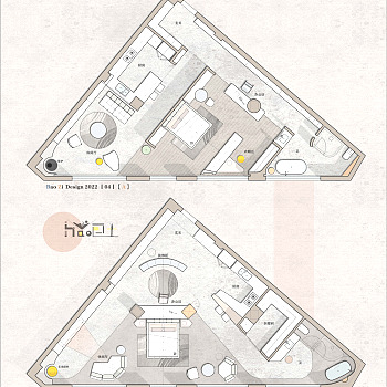 【CAD图纸】103㎡一居室家装CAD平面方案+PSD彩平