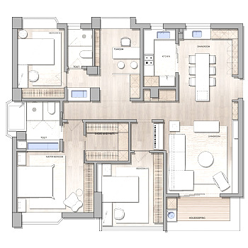【CAD图纸】164㎡三居室CAD平面设计方案+PSD彩平