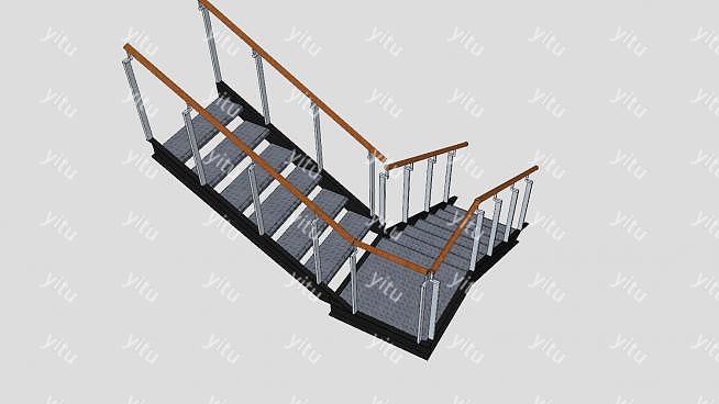 木扶手钢制楼梯su模型下载_sketchup草图大师skp模型