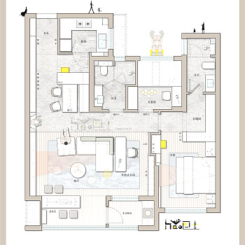 【CAD图纸】97㎡两居室家装CAD平面方案+PSD彩平