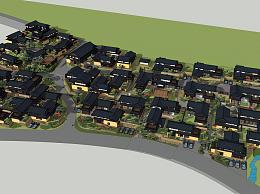 中式联排别墅 - 建筑_住宅建筑模型su模型-su模型库-sketchup网