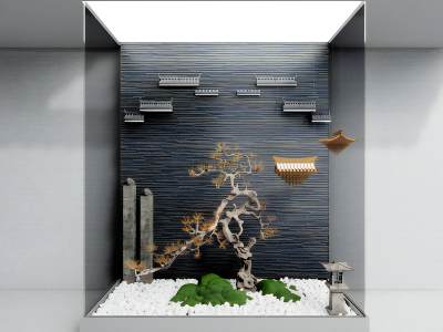 新中式景观小品玄关造景罗汉松造景