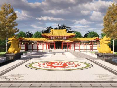 中式景区入口大门广场