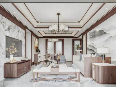 SU模型M0003177213新中式客餐厅模型