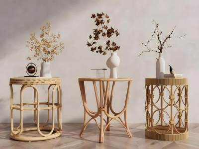 侘寂风编织藤边几