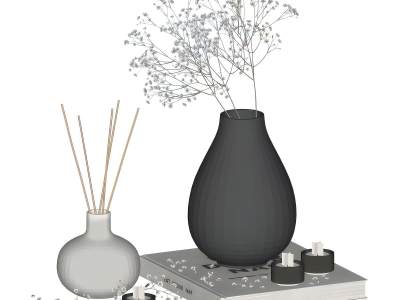 现代花瓶干枝书本摆件