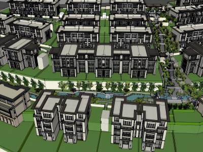 现代联排别墅鸟瞰