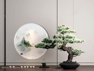 新中式迎客松盆栽摆件