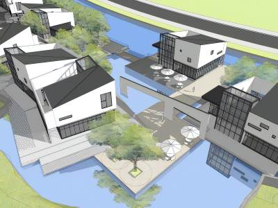 现代民宿建筑鸟瞰