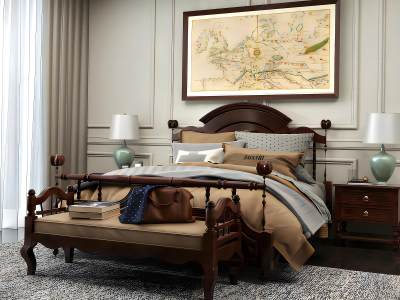 美式古典实木双人床