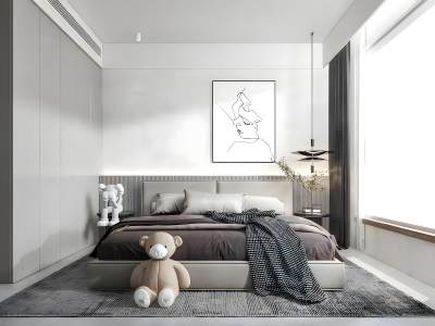现代灰白卧室