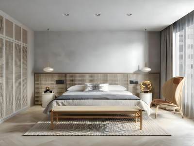 侘寂风原木风卧室