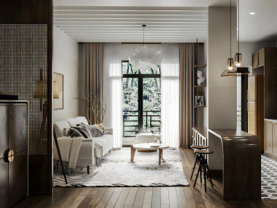 侘寂风客餐厅模型