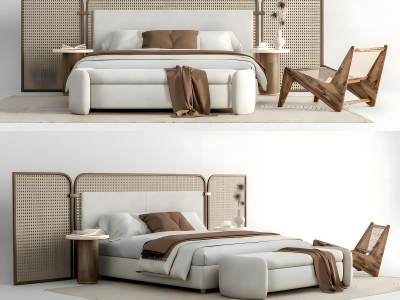 侘寂藤编双人床