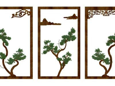 新中式松柏立体墙饰壁饰