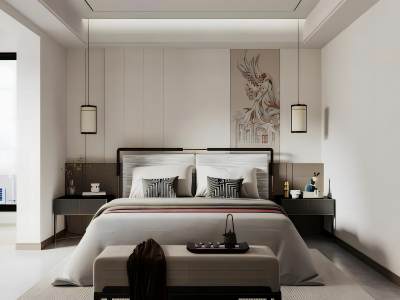 新中式灰白卧室
