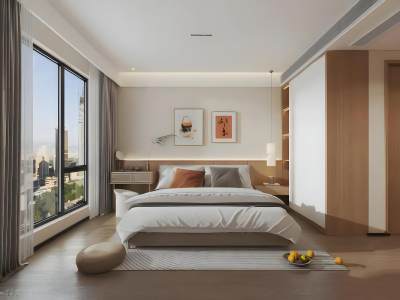 现代原木风卧室