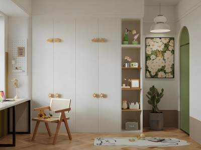 北欧奶油风儿童衣柜