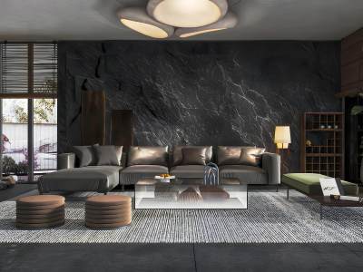 现代暗黑风客厅模型