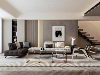 现代别墅客厅模型