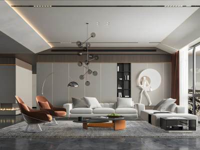 现代别墅客厅模型