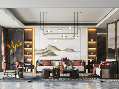 新中式客餐厅模型