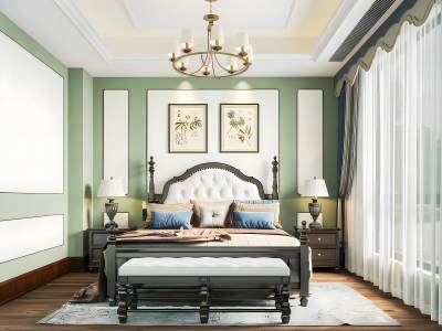 美式绿色卧室