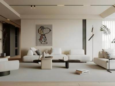 现代奶油风客厅模型