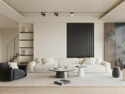 现代奶油风客厅模型