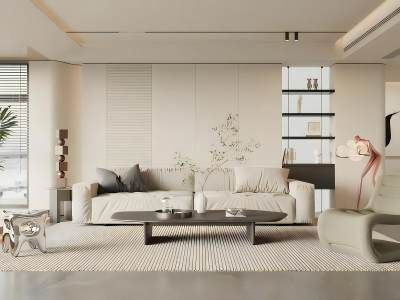 现代奶油风客厅模型