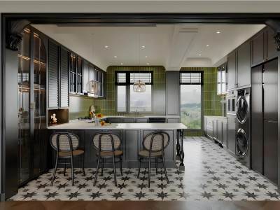 法式黑色复古开放式厨房