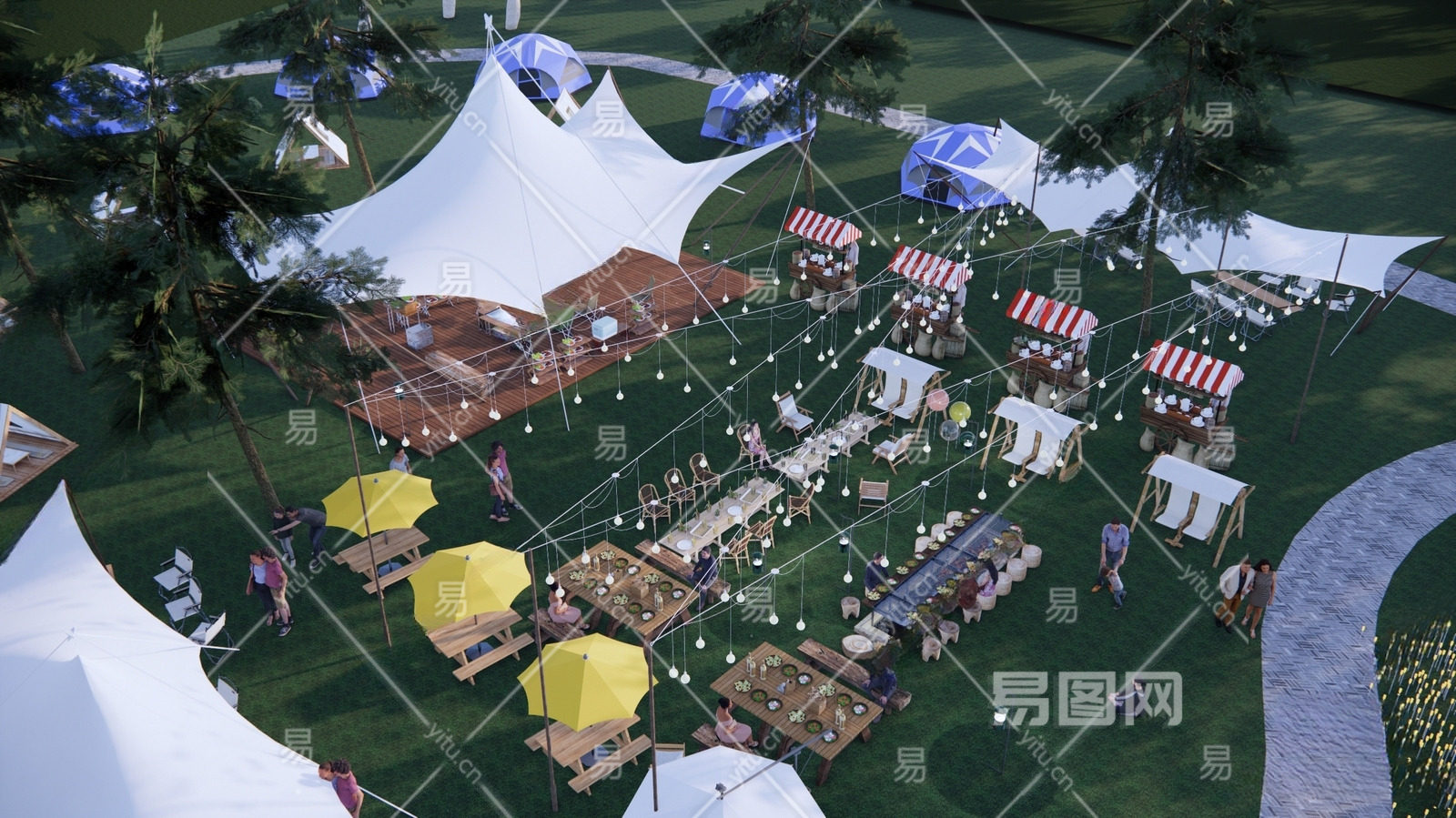 现代露营公园景观 天幕帐篷 露营基地规划 天幕野餐 帐篷营地 网红打卡地 - 景观规划_公园景观模型su模型-su模型库-sketchup网