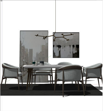 新中式餐桌组合模型