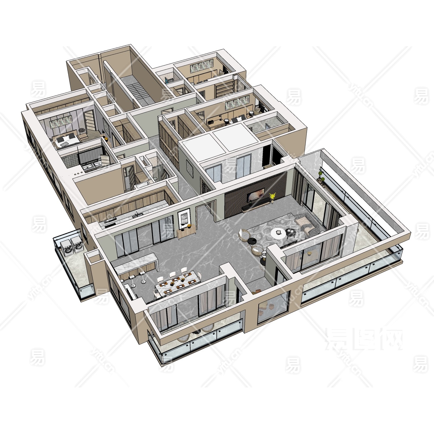 现代风格家装SU模型 - 家装_整体方案模型su模型-su模型库-sketchup网