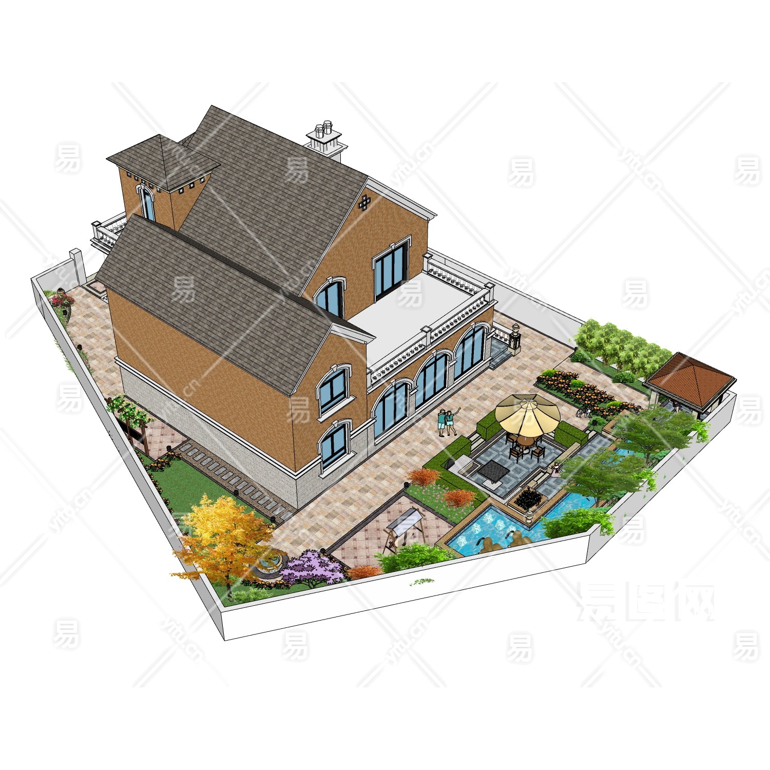庭院 - 景观规划_庭院景观模型su模型-su模型库-sketchup网