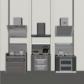 现代灶台一体集成灶油烟机