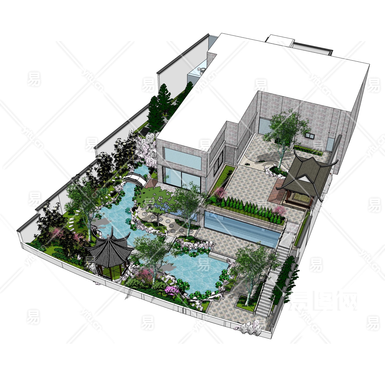 庭院 - 景观规划_庭院景观模型su模型-su模型库-sketchup网