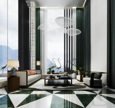 新中式客餐厅沙发茶几组合