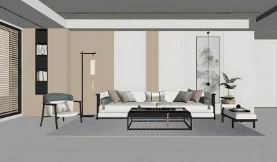 新中式客餐厅沙发茶几组合