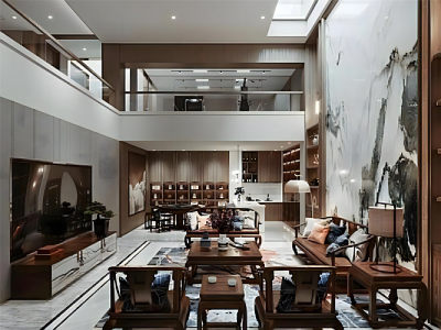 新中式客餐厅沙发茶几组合