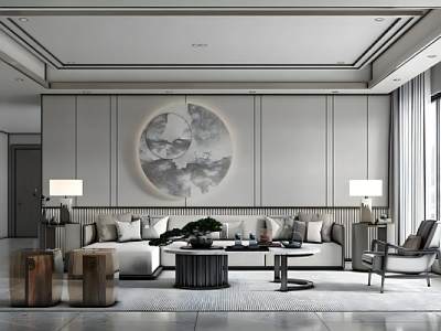 新中式客餐厅沙发茶几组合