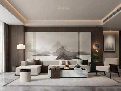 新中式客餐厅沙发茶几组合