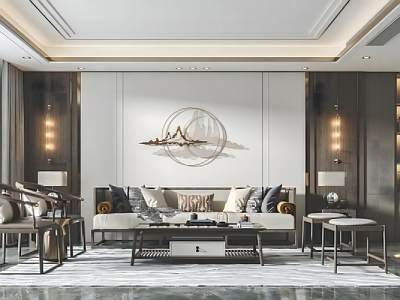 新中式客餐厅沙发茶几组合